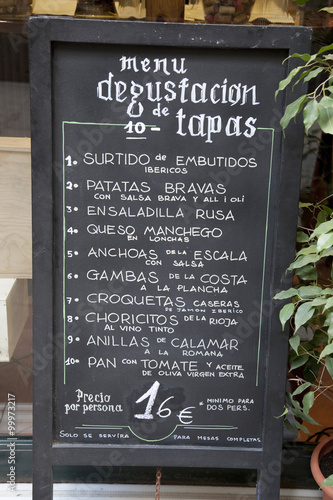 Obraz na płótnie Spanish Tapas Menu in Barcelona, Spain w salonie