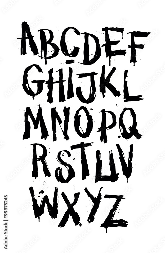 Hand drawn grunge font. Detailed vector alphabet