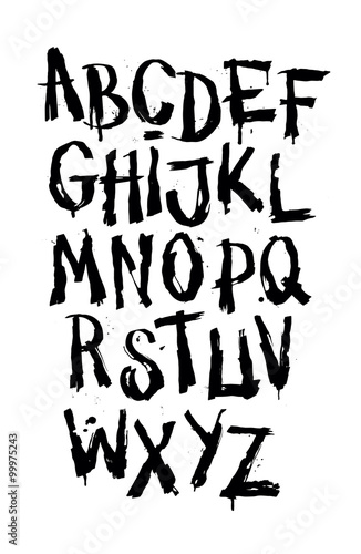 Hand drawn grunge font. Detailed vector alphabet