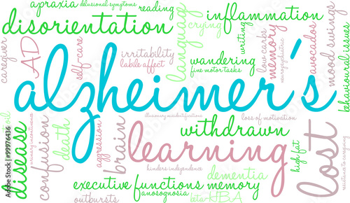 Alzheimer's word cloud on a white background. 