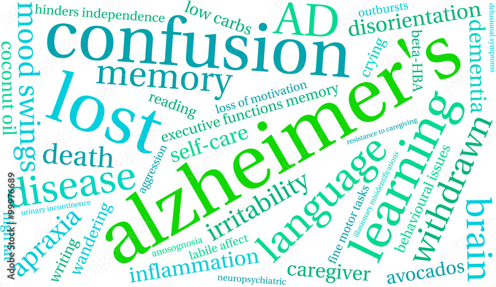 Alzheimer's word cloud on a white background. Alzheimer's word cloud on a white background.