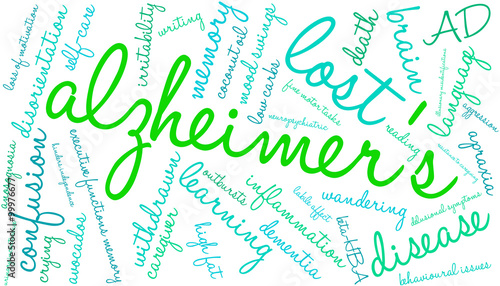 Alzheimer's word cloud on a white background. 
