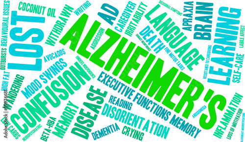 Alzheimer's word cloud on a white background. 