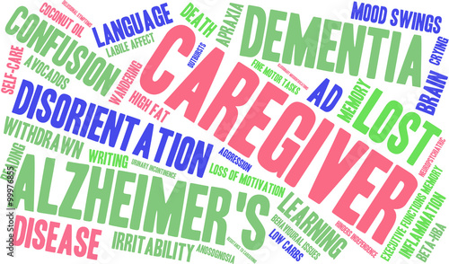 Caregiver word cloud on a white background. 