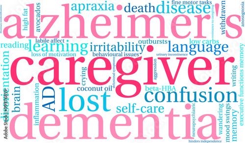 Caregiver word cloud on a white background. 