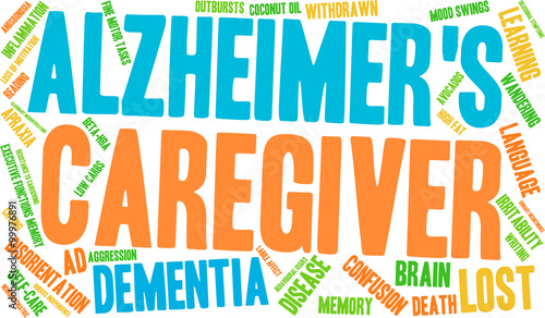 Caregiver word cloud on a white background. 