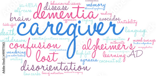 Caregiver word cloud on a white background. 