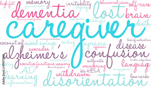 Caregiver word cloud on a white background. 