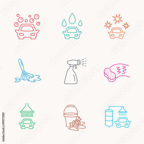 Car wash icons. Cleaning station linear signs.