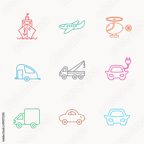 Transportation icons. Car, ship and truck signs.