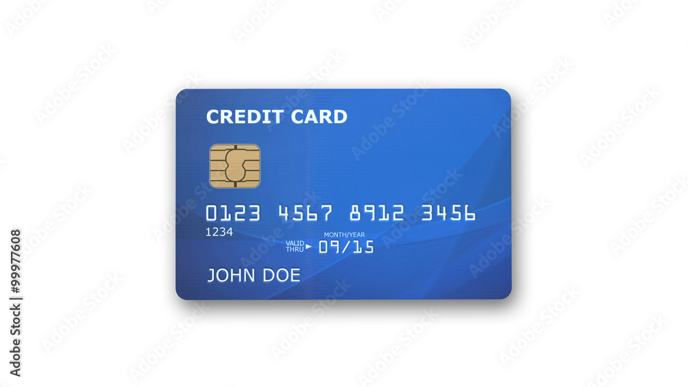 Blue credit card with microchip isolated on white background Blue credit card with microchip isolated on white background