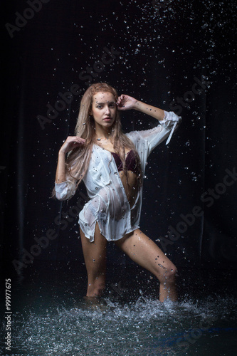 Woman under the rain