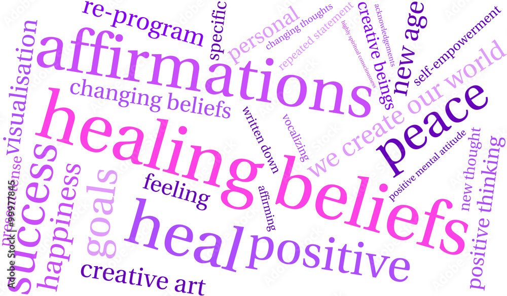 Healing Beliefs word cloud on a white background. Healing Beliefs word cloud on a white background.