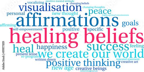 Healing Beliefs word cloud on a white background. 