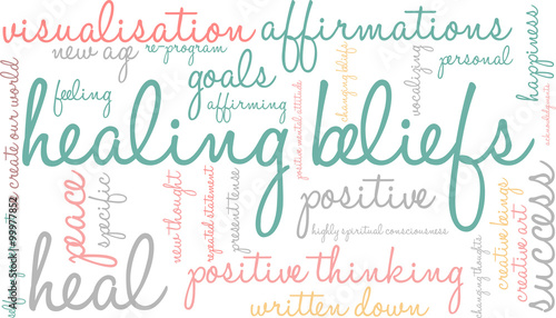 Healing Beliefs word cloud on a white background. 