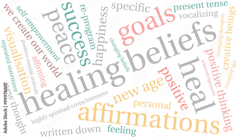 Healing Beliefs word cloud on a white background. Healing Beliefs word cloud on a white background.