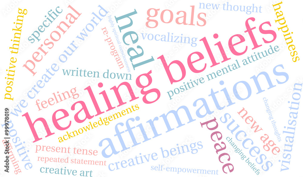 Healing Beliefs word cloud on a white background. Healing Beliefs word cloud on a white background.