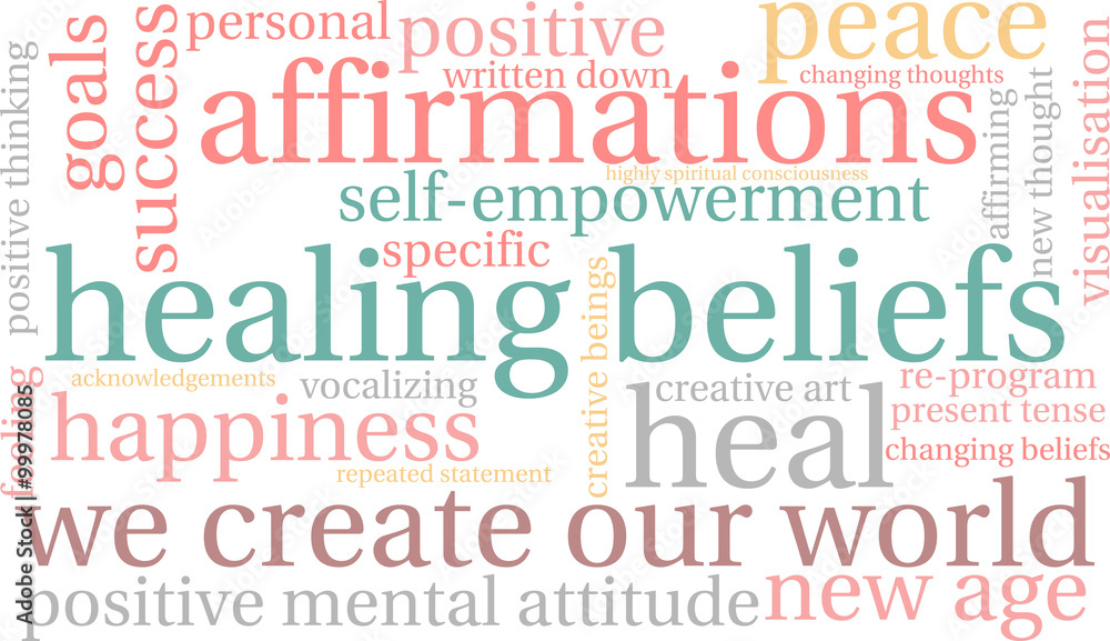 Healing Beliefs word cloud on a white background. 