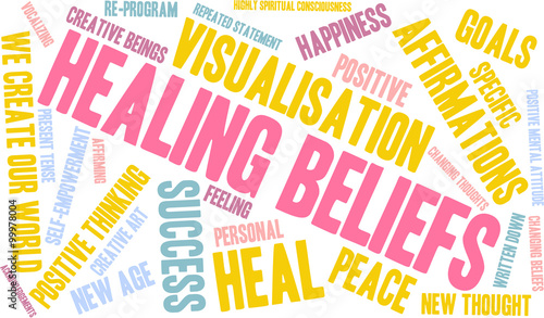 Healing Beliefs word cloud on a white background. 