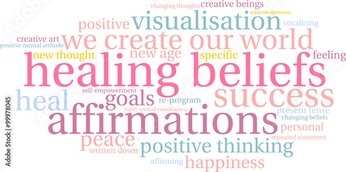 Healing Beliefs word cloud on a white background. 