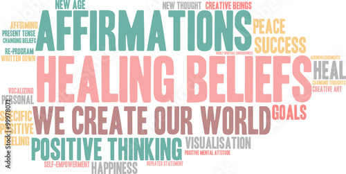 Healing Beliefs word cloud on a white background. 
