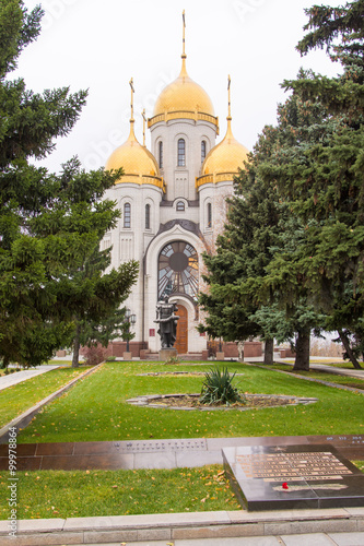 View of a mass grave of soldiers of the army and 62 Church of All Saints at Mamayev Kurgan