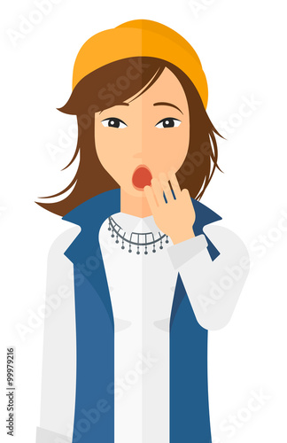 Apathetic young woman yawning.