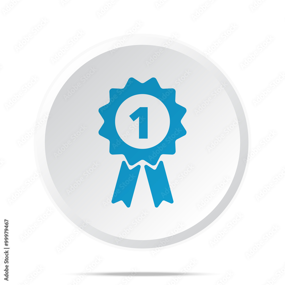 Flat blue Prize Ribbon icon on circle web button on white Flat blue Prize Ribbon icon on circle web button on white