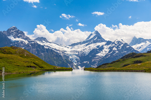 Panorama view of Bachalpsee and the alps