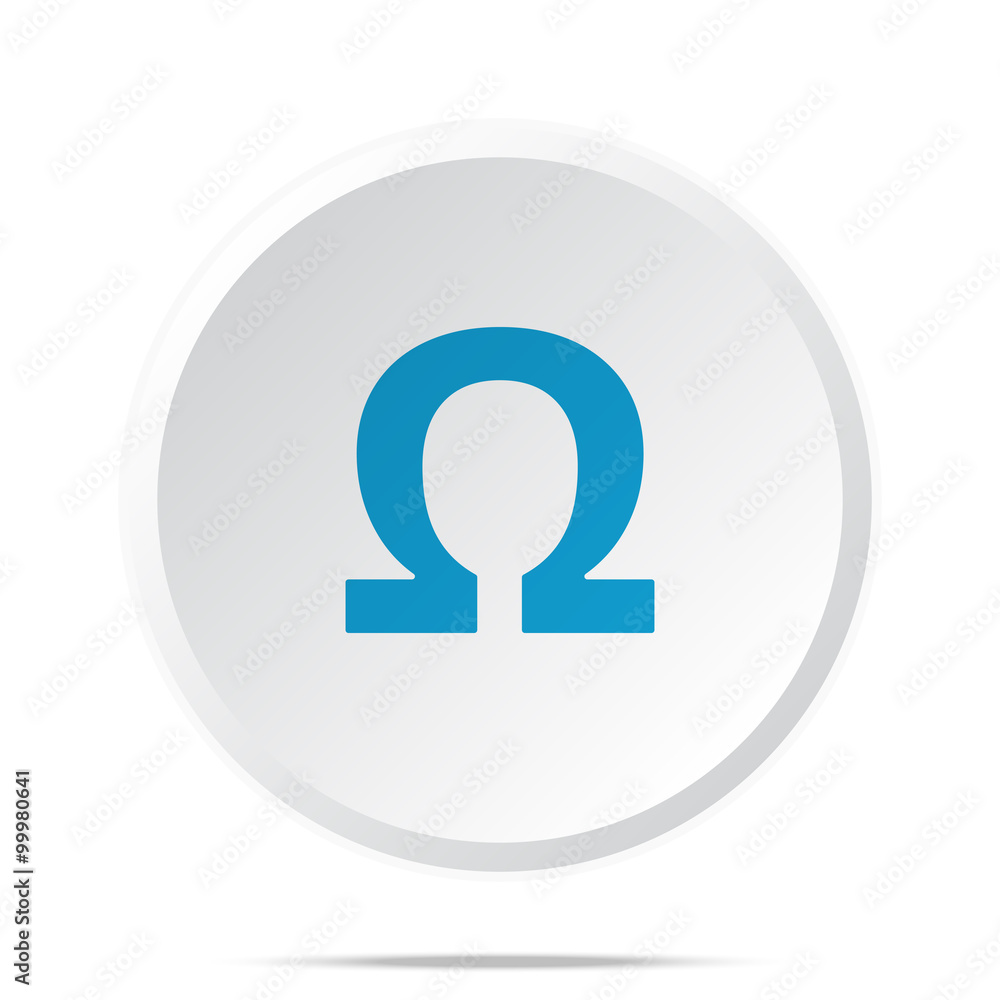 Flat blue Omega icon on circle web button on white Flat blue Omega icon on circle web button on white