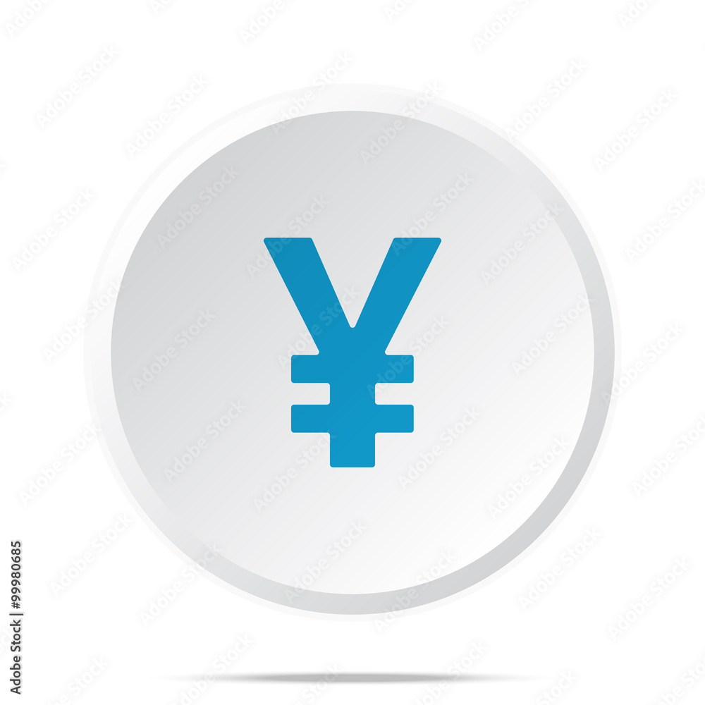 Flat blue Yen icon on circle web button on white Flat blue Yen icon on circle web button on white