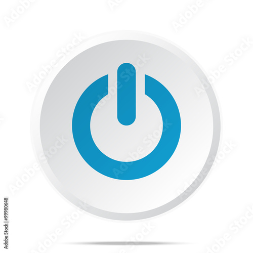 Flat blue Power icon on circle web button on white