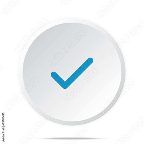 Flat blue Confirm icon on circle web button on white