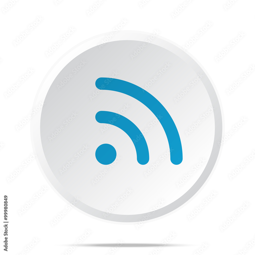 Flat blue Rss icon on circle web button on white Flat blue Rss icon on circle web button on white