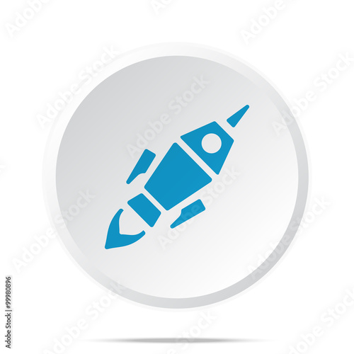 Flat blue Rocket Launch icon on circle web button on white