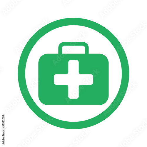 Flat green First Aid Kit icon and green circle