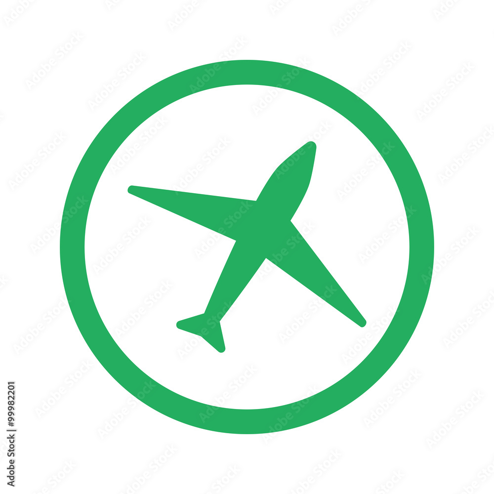 Flat green Airplane icon and green circle