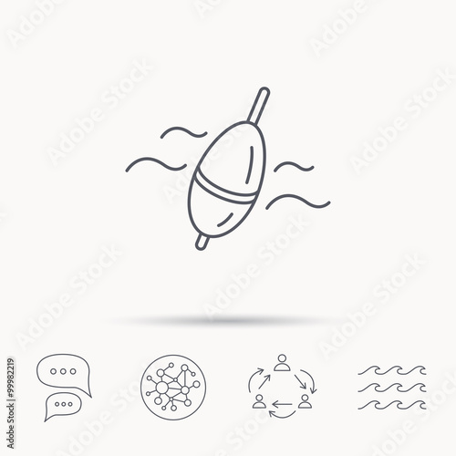 Fishing float icon. Bobber in waves sign.