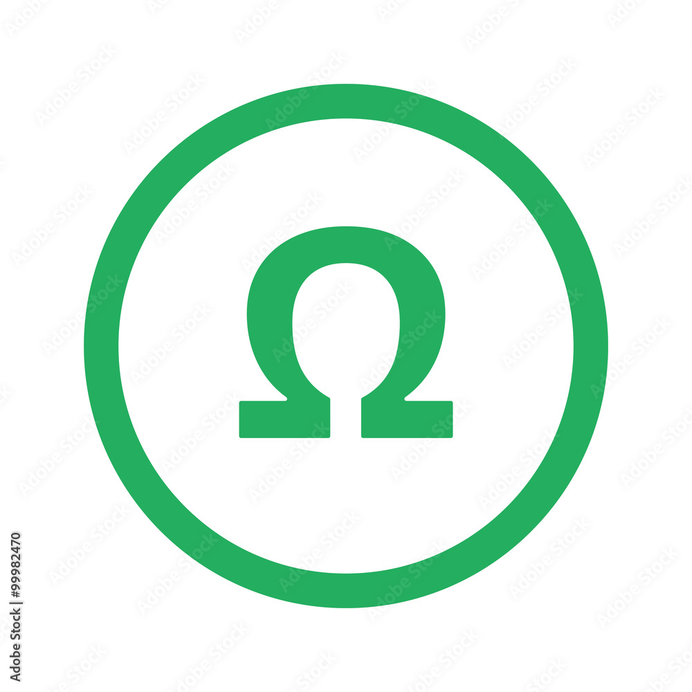 Flat green Omega icon and green circle Flat green Omega icon and green circle