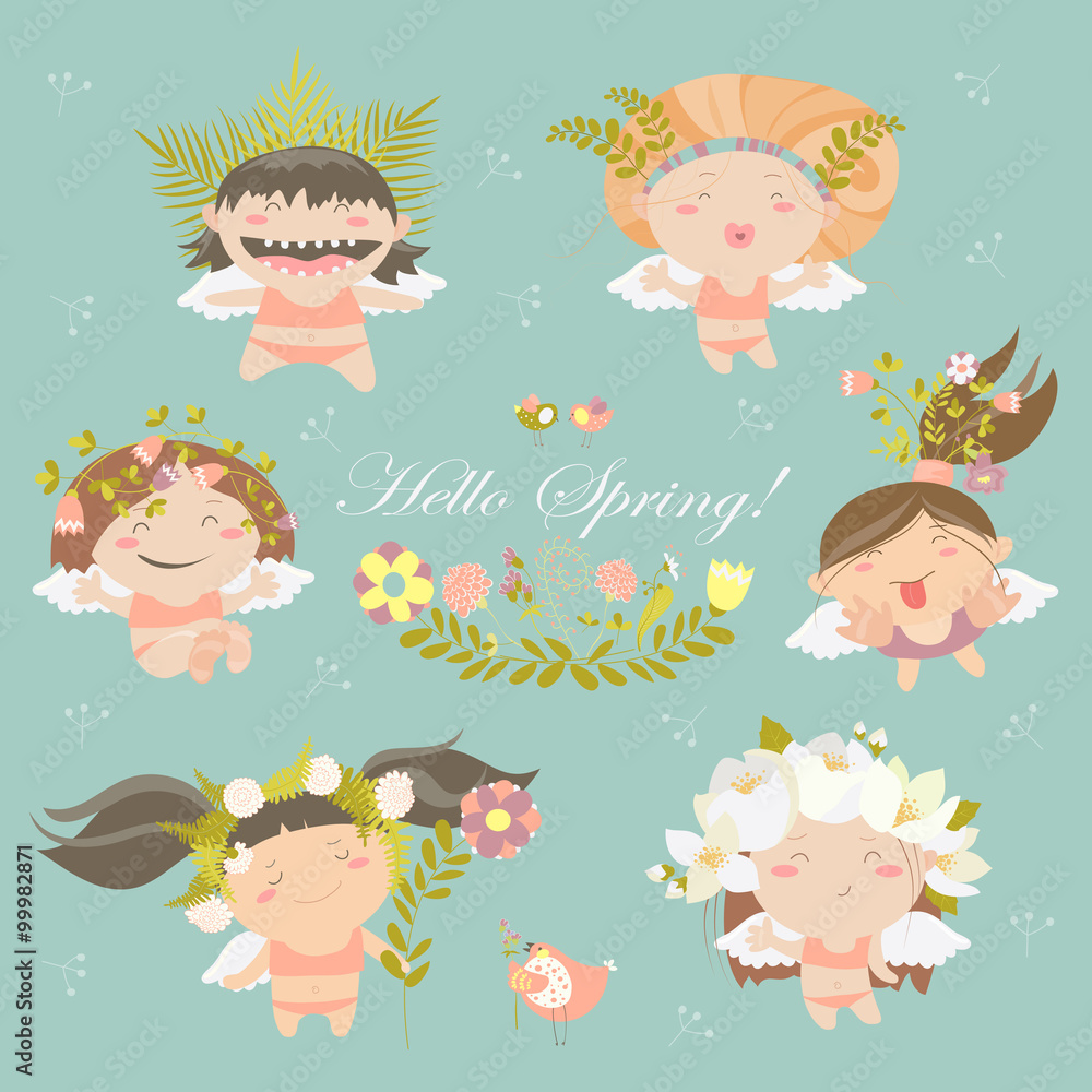 Set of cute spring angels