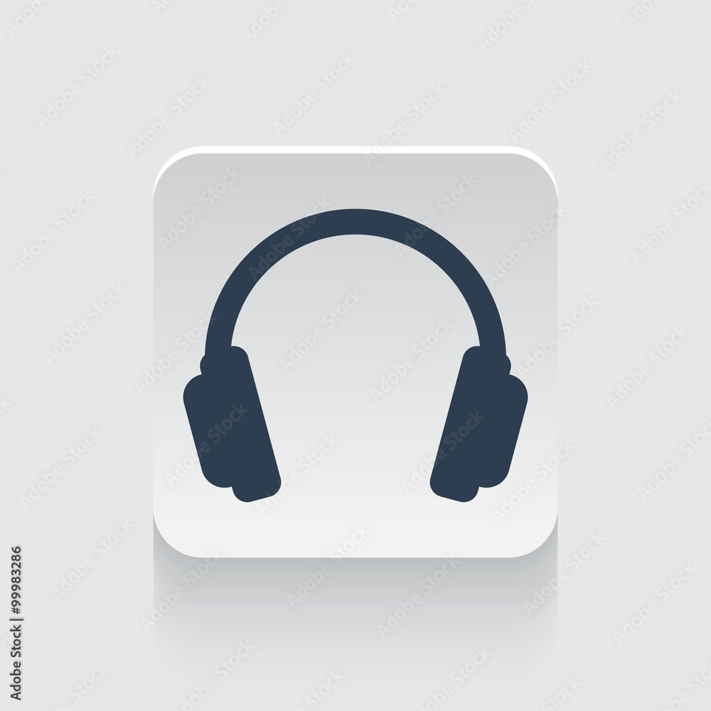 Flat black Headphones icon on rounded square web button Flat black Headphones icon on rounded square web button