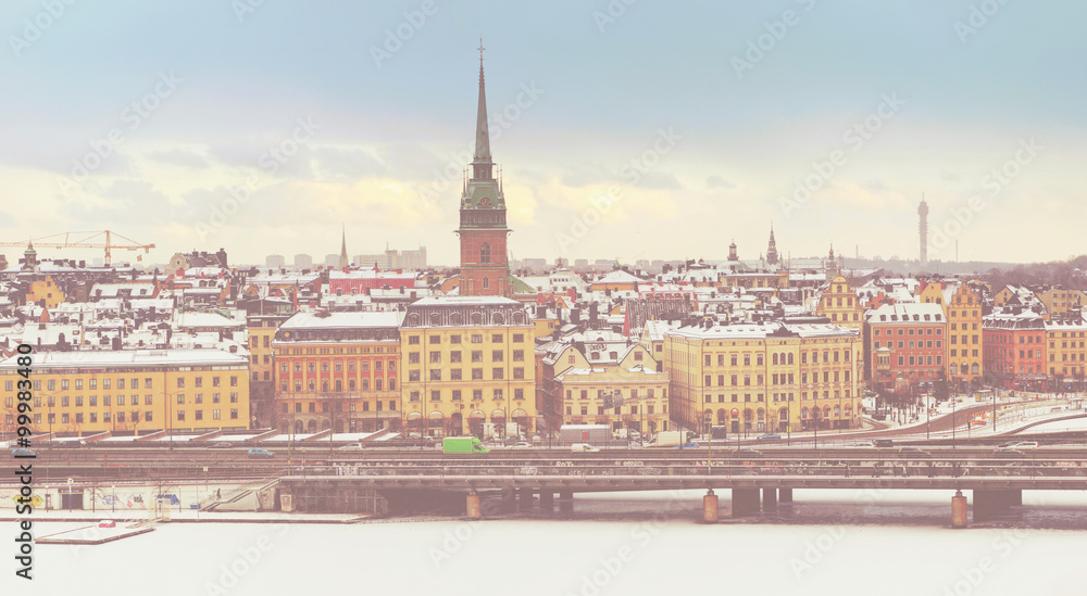 Stockholm old town colorful panoramic view