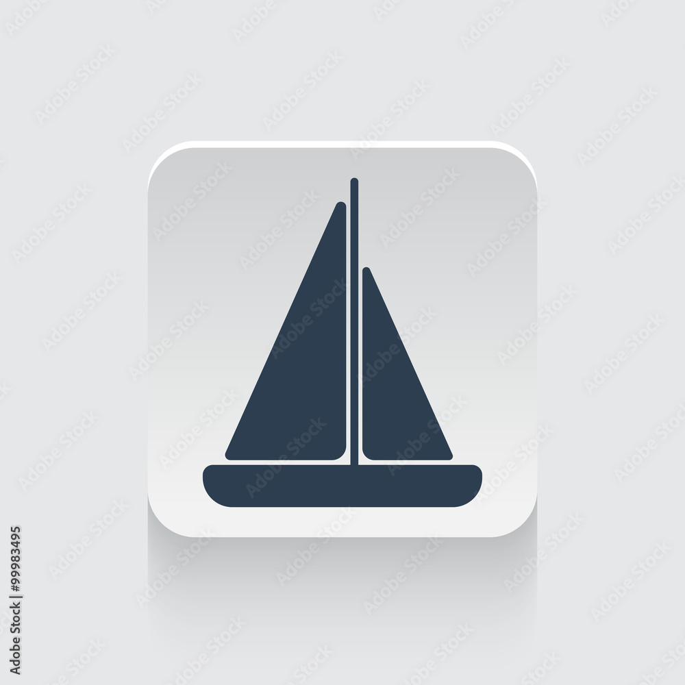 Fototapeta premium Flat black Sailboat icon on rounded square web button