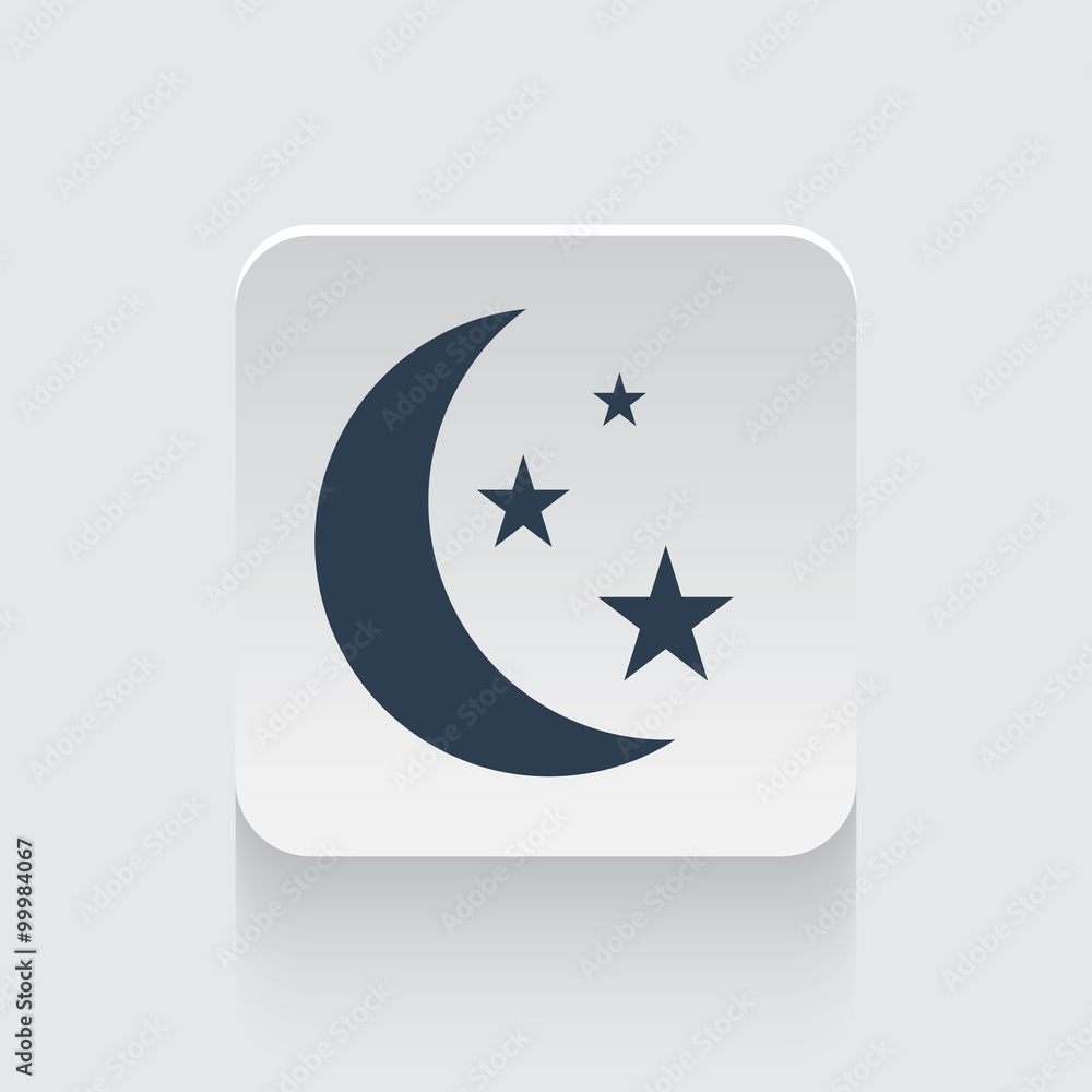 Flat black Moon And Stars icon on rounded square web button