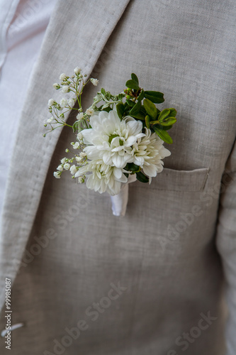 Wedding boutonniere. Wedding bouquet. Flowers.