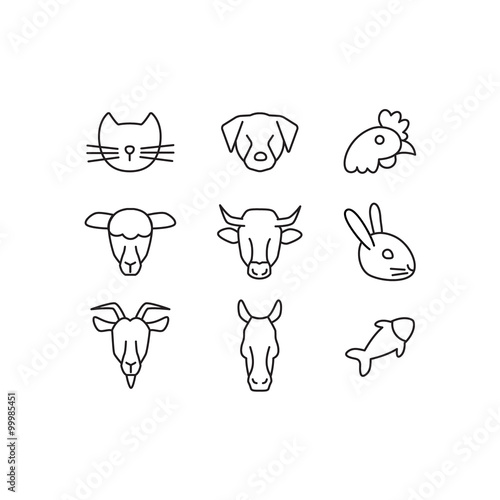 Domestic animals line icons set