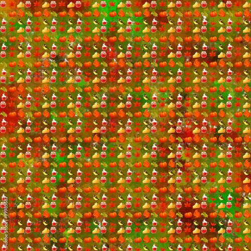 Fall pattern with elements from openclipart.org against the seamless abstractive wallpaper about Autumn.