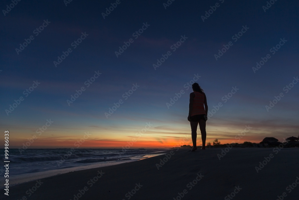 girl and caribbean sunset