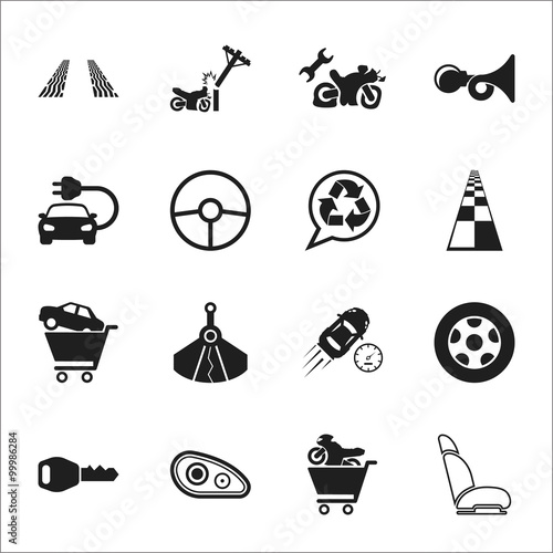 car, accident 16 black simple icons set for web