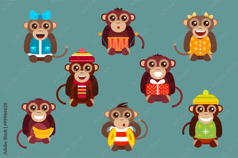 Obraz premium Happy cartoon monkey dancing party birthday background